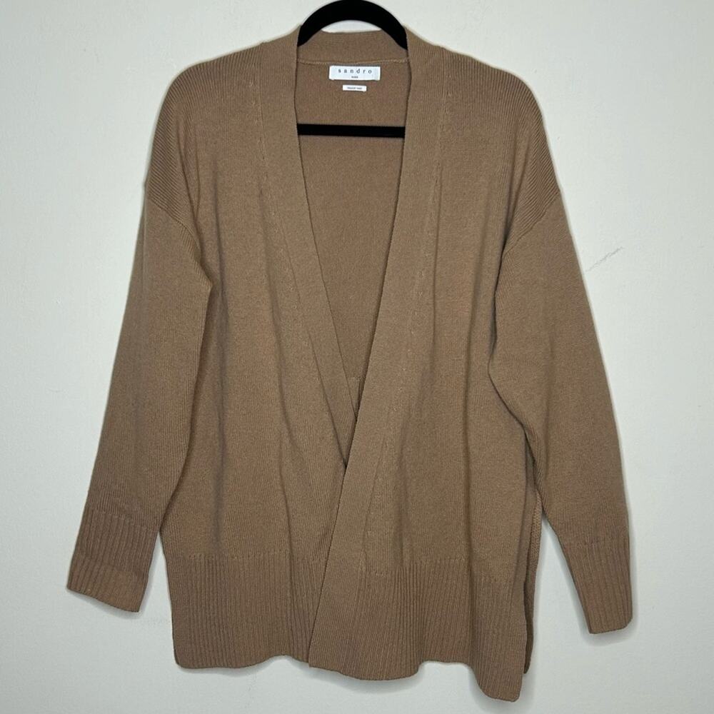 Sandro Cardigan Wool Cashmere Blend Oversized Sweater Italian Yarn Side Slit 2